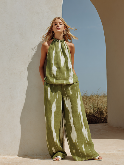 Women's Printed Linen-Blend Cami Top And Wide-Leg Pants Set MDZ1138E0ZRK