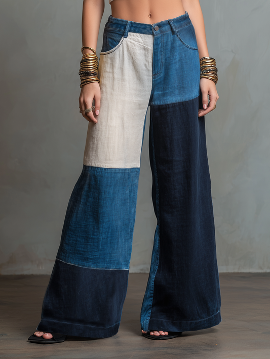 Women's Minimalist Color-Block Wide-Leg Jeans MDZ1250E6Y