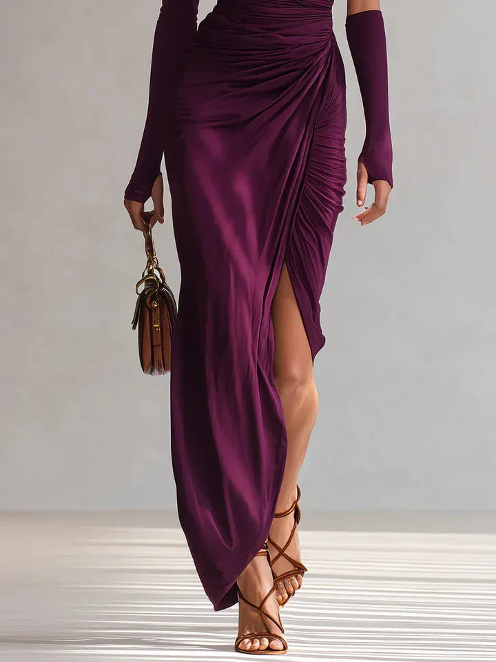 Rosalía™ | Vestido largo de fiesta asimétrico en color violeta