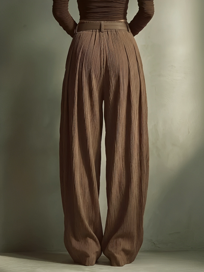 Women's Fashionable And Sexy Dark Brown Wide-leg Trousers (belt Not Included) MDA2974K4AN